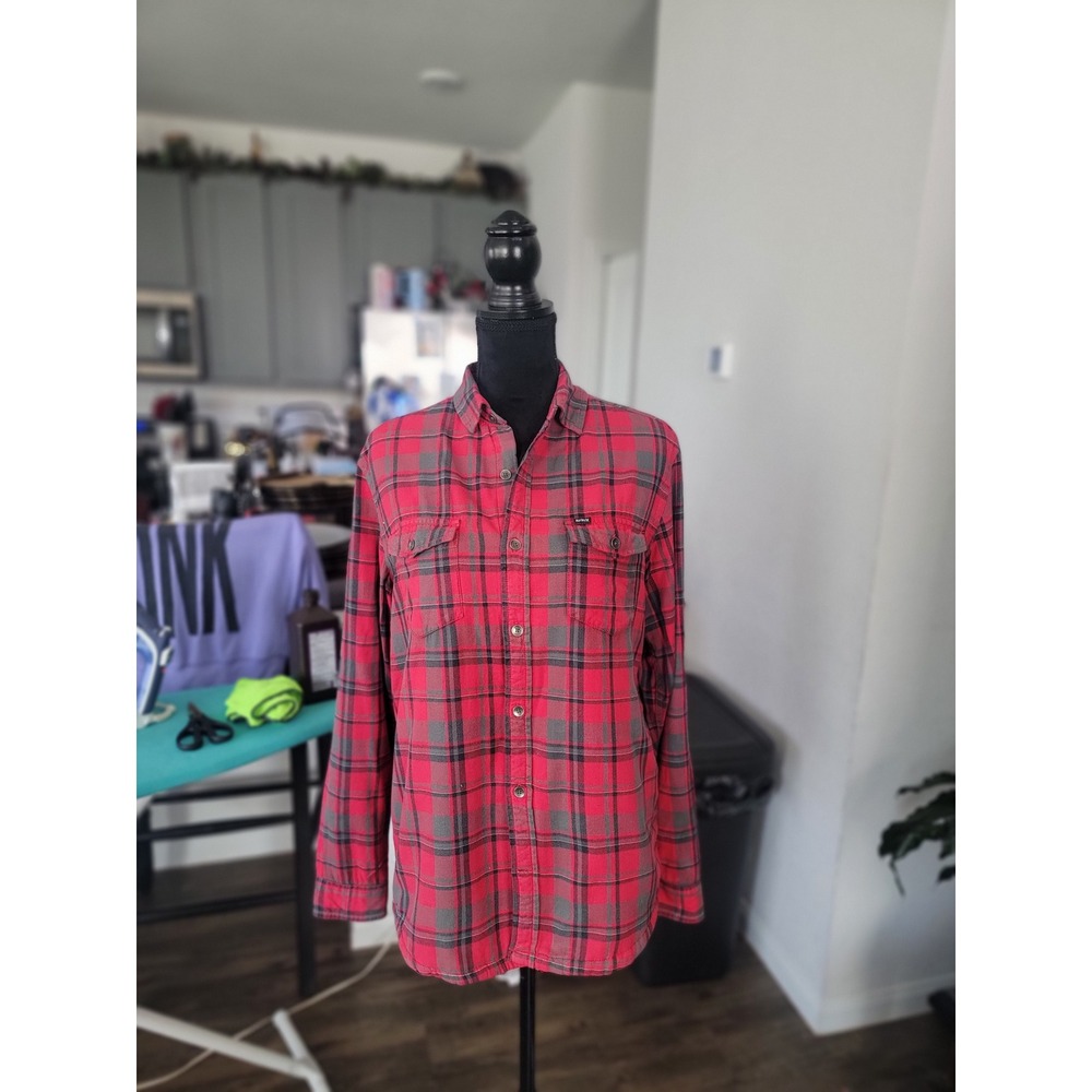 Hurley Mens Red Grey Plaid‎ Sherpa Lined Flannel Shirt Jacket Small